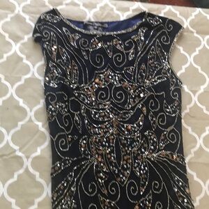 Long sequence navy dress